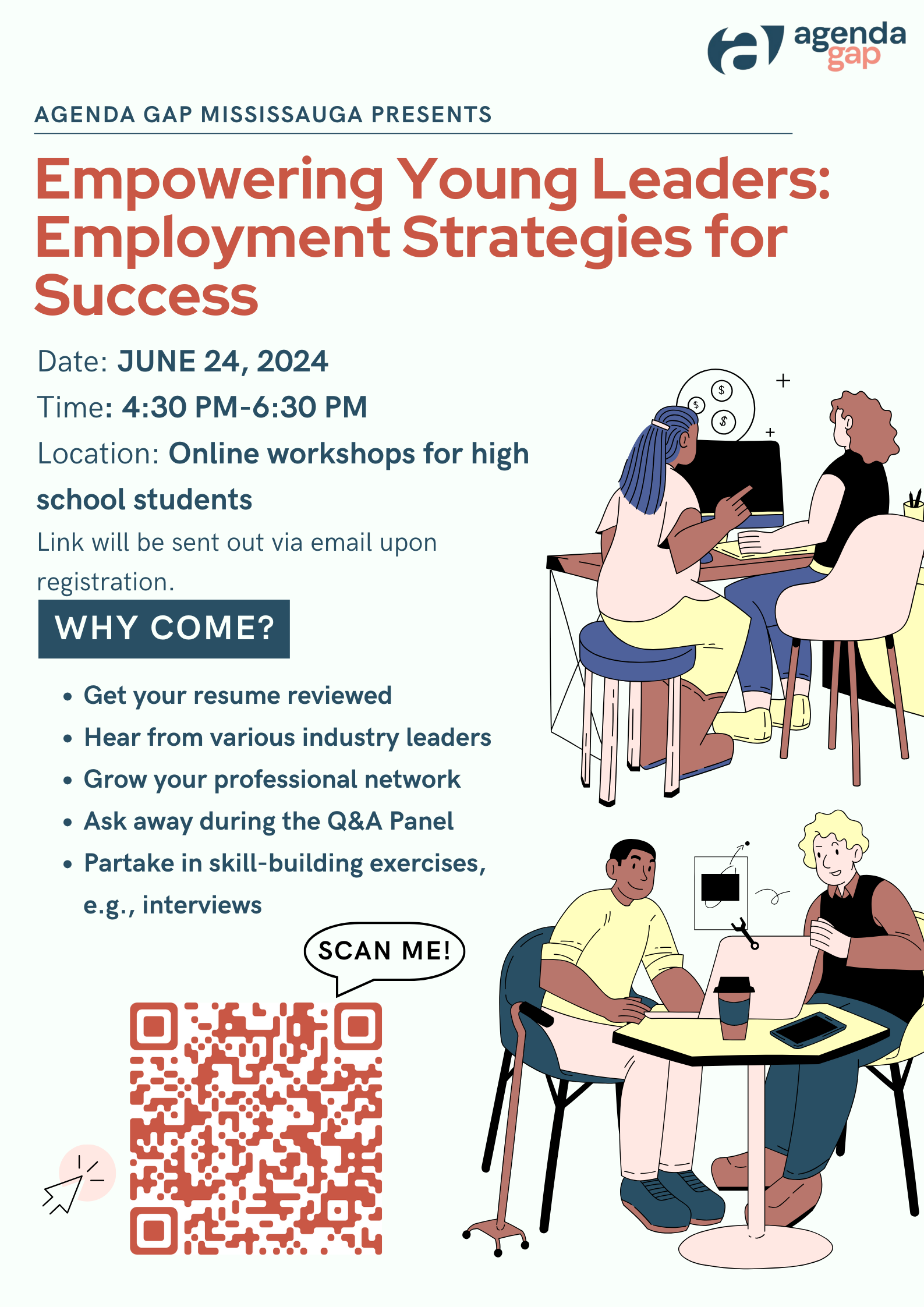 A poster for online workshops for youth employment readiness on 2024-06-24